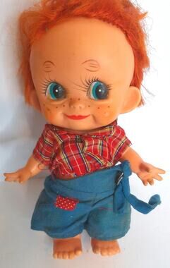 Vintage 1960s Red Haired Vinyl Country Bumpkin Hillbilly Doll READ